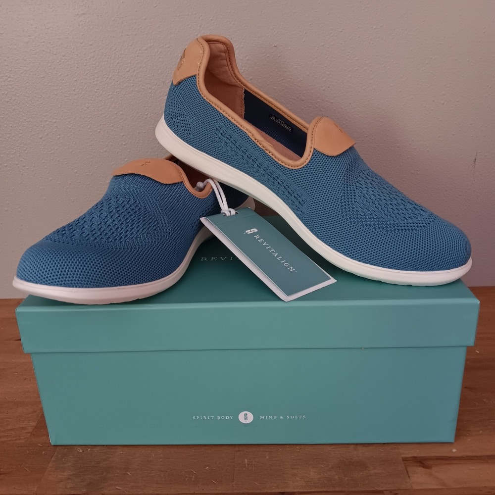 Revitalign Antigua Knit Slip On Women 10B Blue Orthotic Knit Loafers NWB